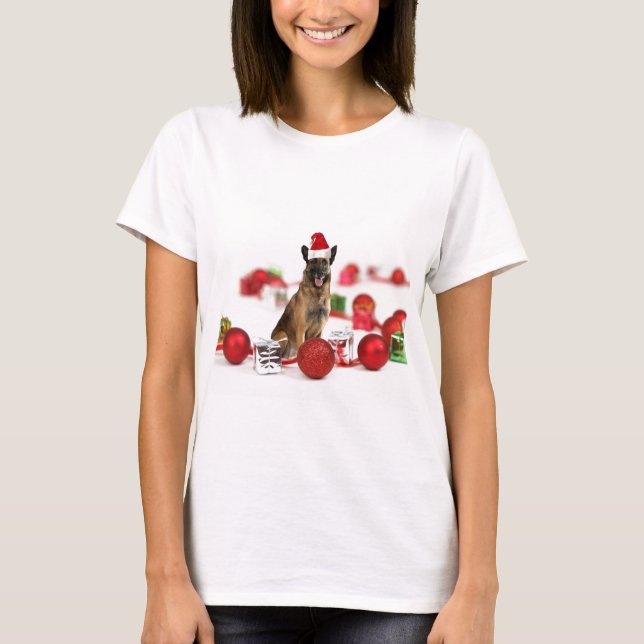 Camiseta German shepherd com presentes de Natal Papai Noel (Frente)