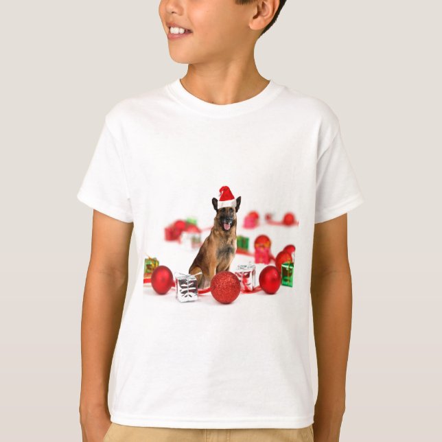 Camiseta German shepherd com presentes de Natal Papai Noel (Frente)