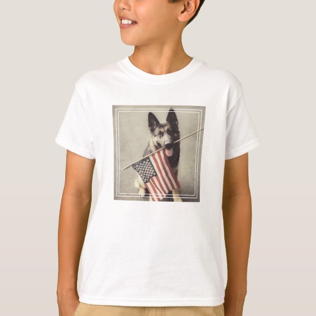 Camiseta German shepherd com Sinalizador dos EUA (Frente)
