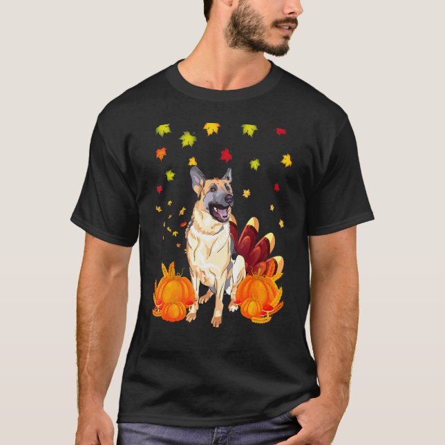 Camiseta German shepherd de Ação de Graças, Turquia Figurin (Frente)