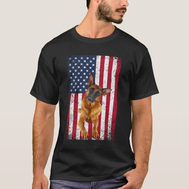 Camiseta German shepherd De Bandeira Americano Lover Engraç (Frente)