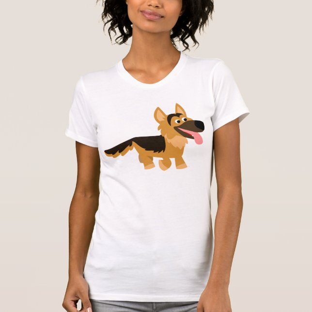 Camiseta German shepherd de Cartoon Bonito Cachorro Mulher  (Frente)
