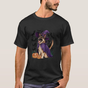 Camiseta German shepherd de chapéu de bruxa assustador