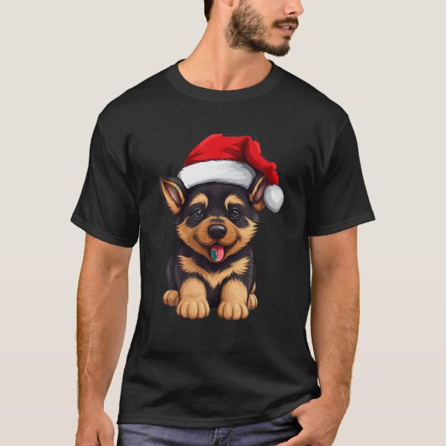 Camiseta German shepherd de Natal Cachorro Papai Noel Engra (Frente)