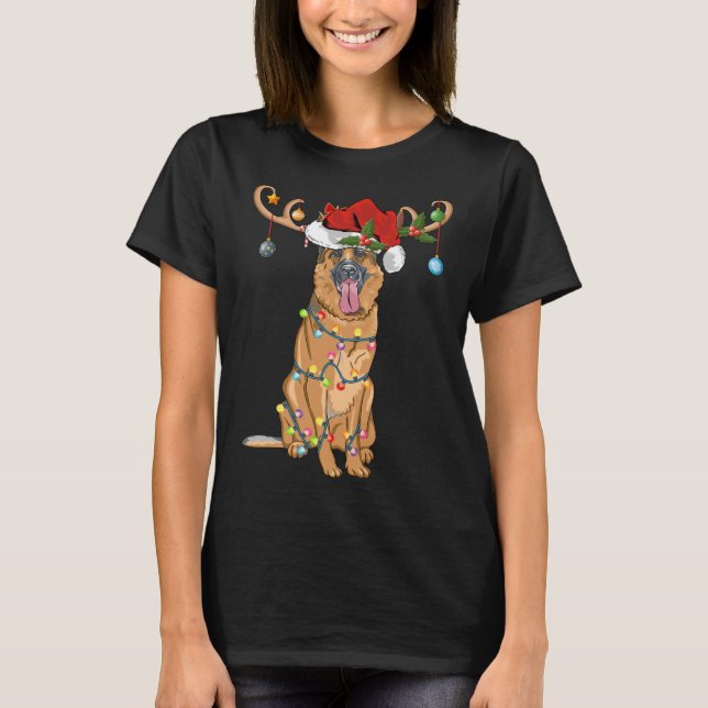 Camiseta German shepherd de Reindeer Santa Hat Engraçado Na (Frente)