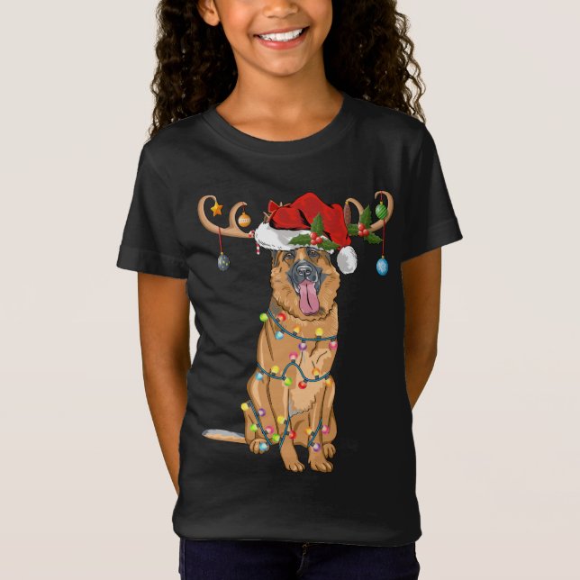 Camiseta German shepherd de Reindeer Santa Hat Engraçado Na (Frente)