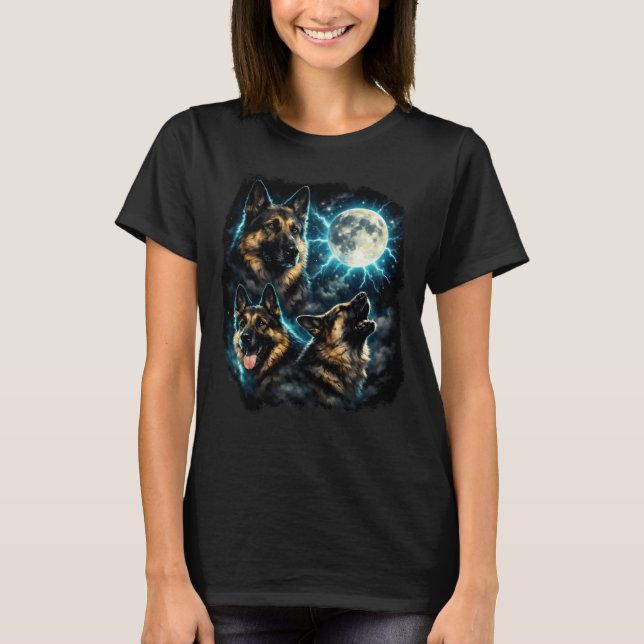 Camiseta German shepherd dog  howling at the moon (Frente)