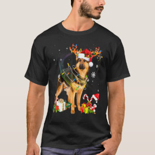 Camiseta German Shepherd Dog Lights Santa Hat Xmas Tree Chr