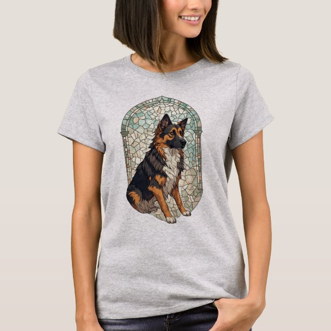 Camiseta German Shepherd Dog Portrait With Stained Glass  (Frente)
