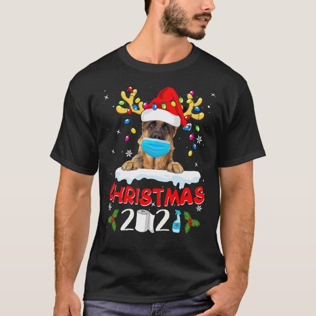 Camiseta German shepherd Dog Reindeer Santa Hat (Frente)