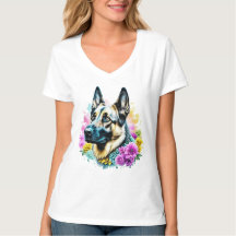 German shepherd em Flores Rosa e Amarelo