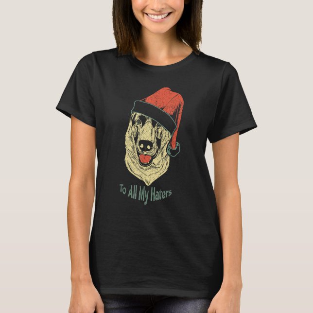 Camiseta German shepherd Em Um Chapéu De Papai Noel Para A  (Frente)