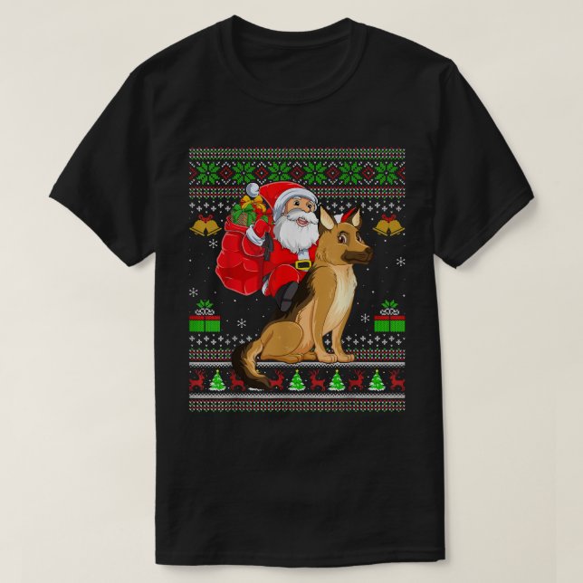 Camiseta German shepherd Engraçado Noel Claus do Xmas (Frente do Design)