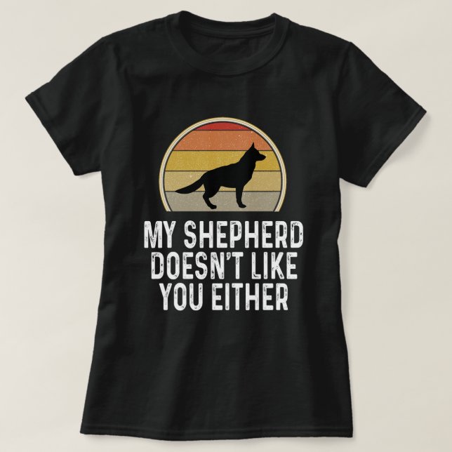 Camiseta German shepherd Engraçado Sobe Cão Armado do Siste (Frente do Design)