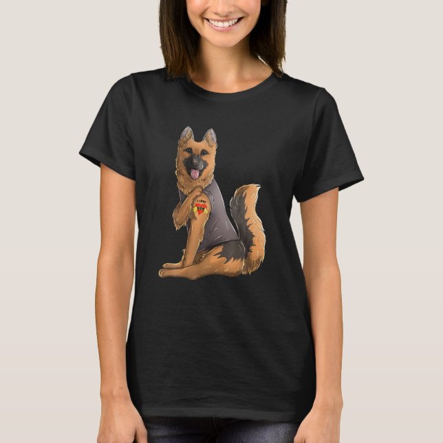 Camiseta German shepherd Eu Amo A Mãe Tatuar Dia de as mães (Frente)