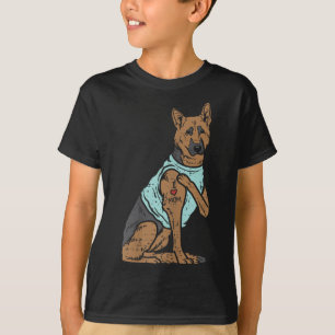 Camiseta German shepherd Eu Amo Mamãe Tatuagem Cachorro K9 