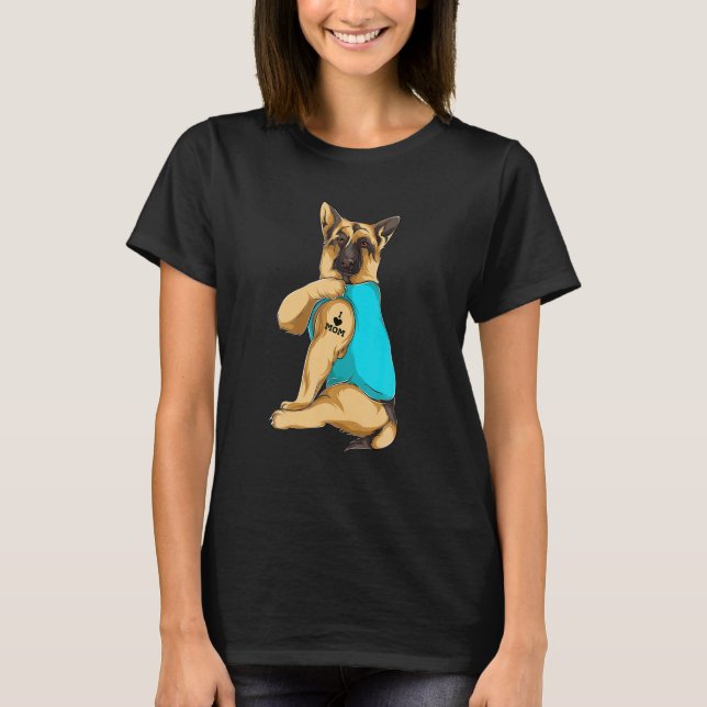Camiseta German shepherd Eu Amo Mamãe Tatuagem Roupa Cachor (Frente)