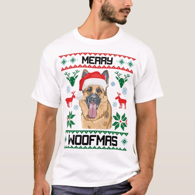 Camiseta German shepherd Feliz de Cães Presente de Natal de (Frente)