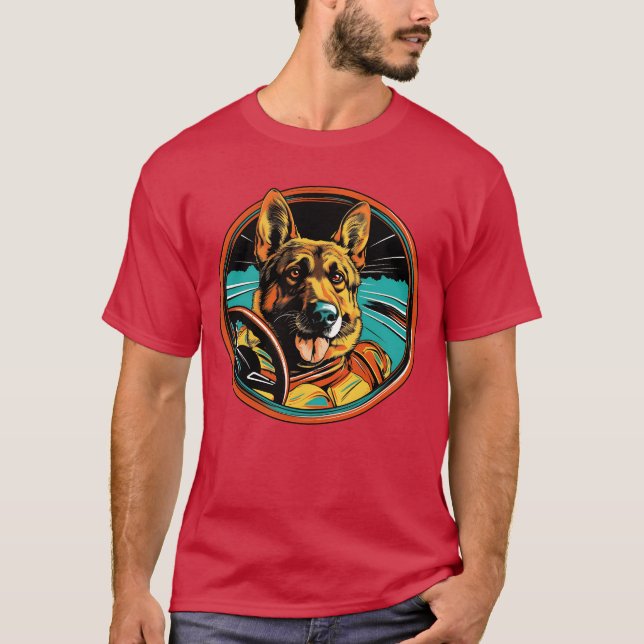 Camiseta German Shepherd Funny Dog Racing Car Driver Pet gi (Frente)