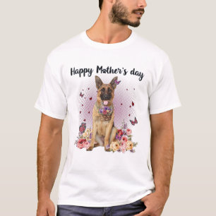 Camiseta German shepherd giro Mãe Flor Dia de as mães Feliz