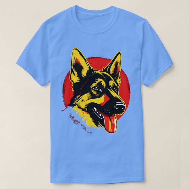 Camiseta German shepherd GSD Art Sunset Red Yellow (Frente do Design)