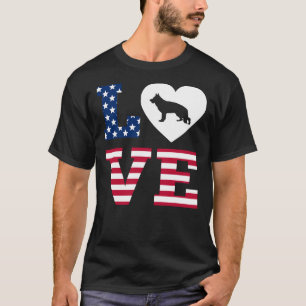 Camiseta german shepherd Love Heart American Flag