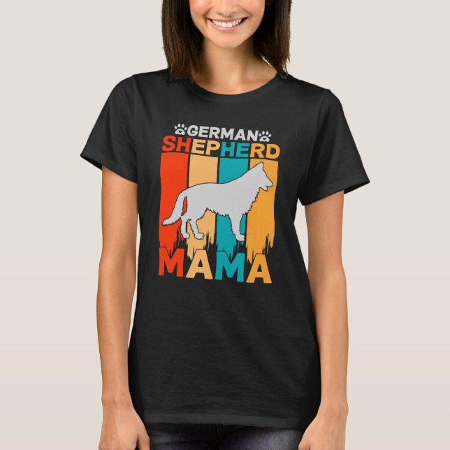 Camiseta German shepherd MAMA, azul castanho em preto femin (Frente)