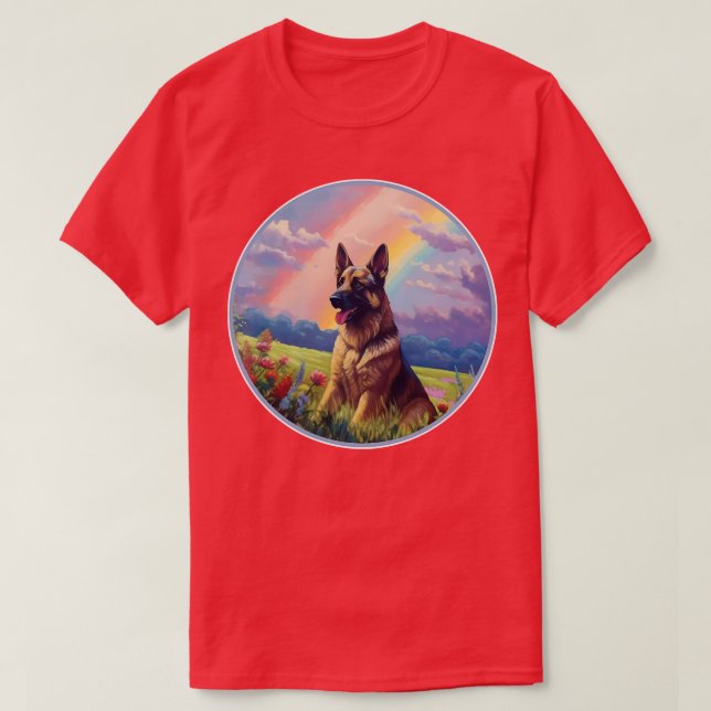 Camiseta German shepherd Memorial Rainbow Bridge GSD Art (Frente do Design)