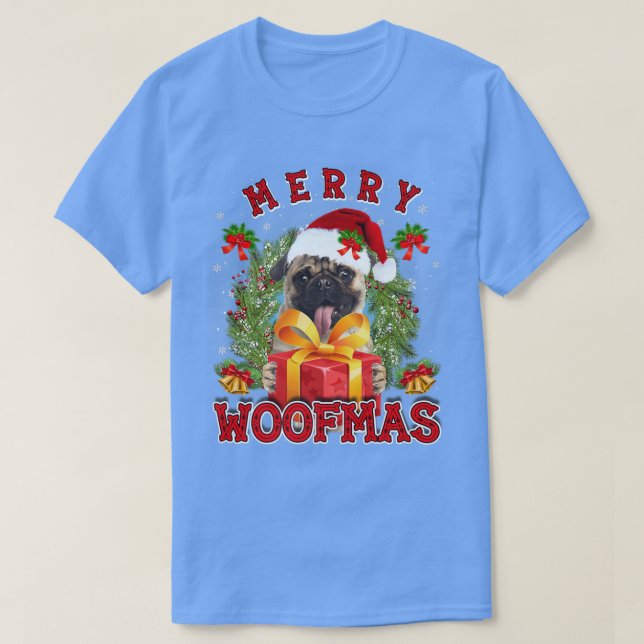 Camiseta German shepherd Merry Xmas Woofmas Xmas Luzes San (Frente do Design)