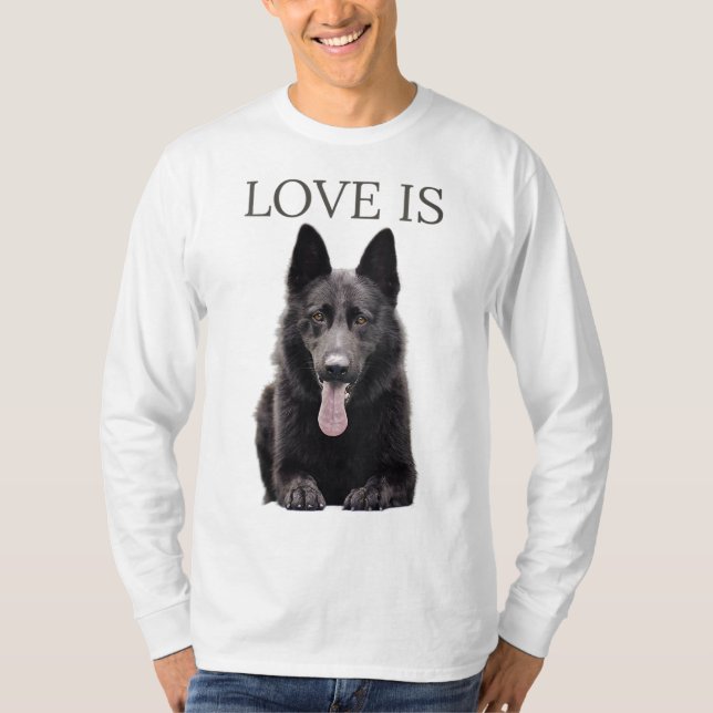 Camiseta German shepherd Negra Cachorro Cachorro Mãe Pai Am (Frente)