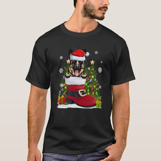 Camiseta German shepherd no Natal Feio de Santa Hat Calçado (Frente)