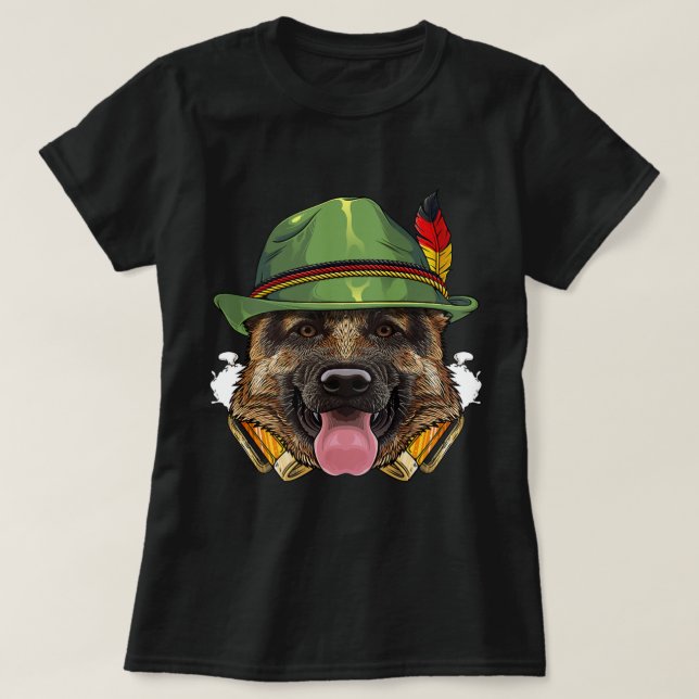Camiseta German shepherd Oktoberfest Lederhosen German Beer (Frente do Design)