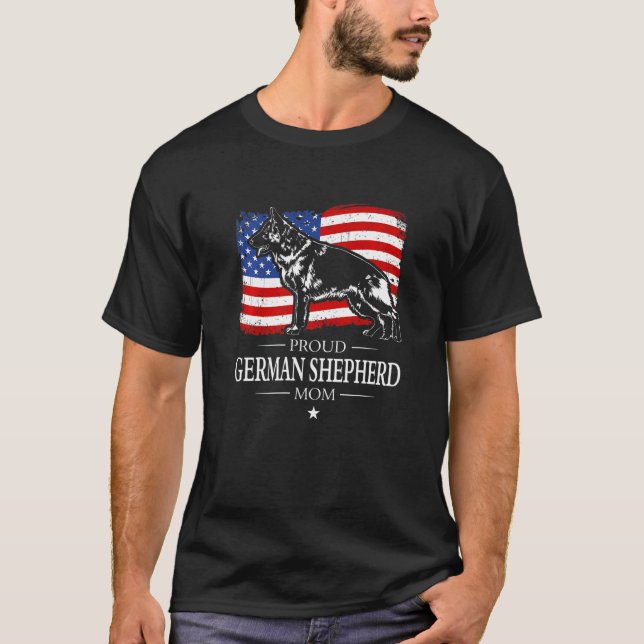 Camiseta German shepherd orgulhoso Mãe Bandeira Americana P (Frente)