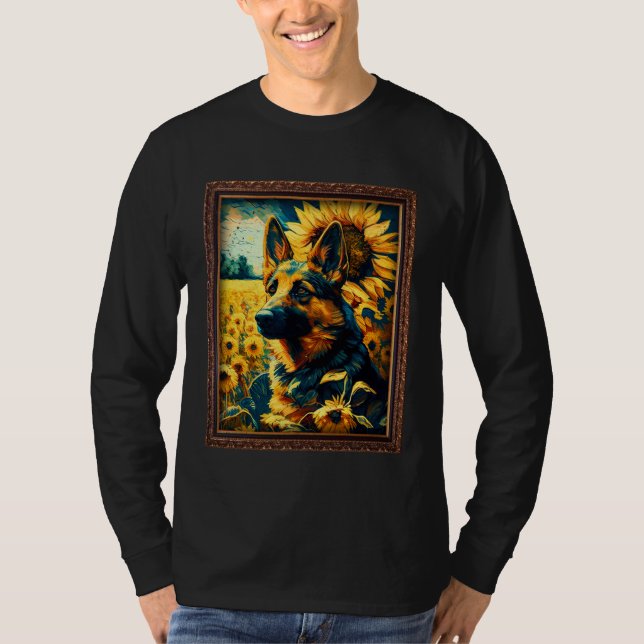 Camiseta German Shepherd Painting Sunflower Flower Mom Wome (Frente)