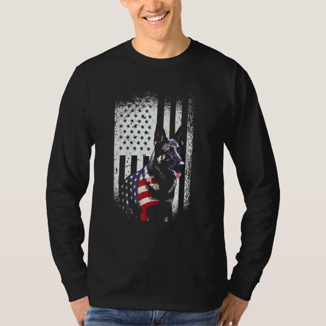 Camiseta German Shepherd Patriotic 4th of July American Fla (Frente)