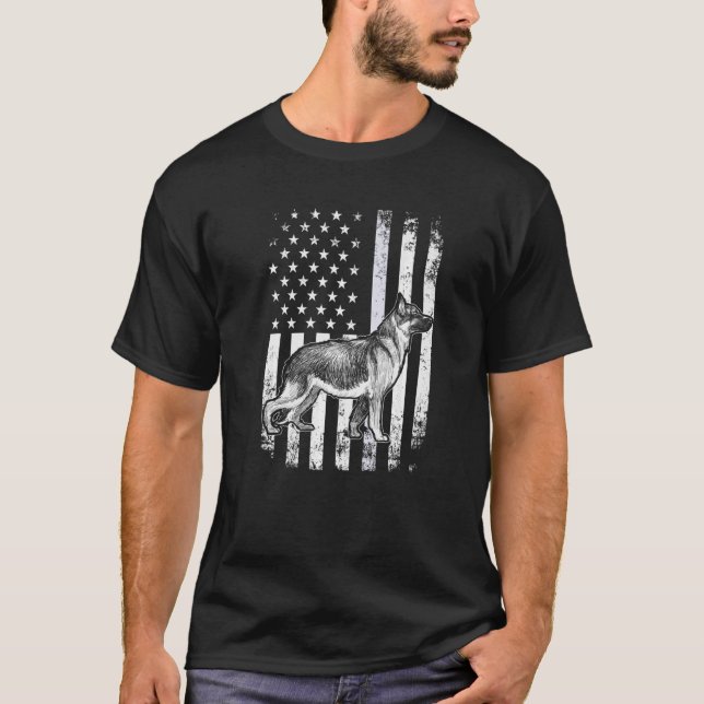 Camiseta German shepherd Patriótico - Cão de Bandeira Ameri (Frente)