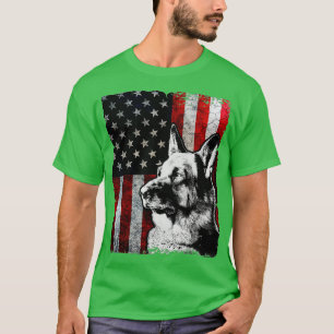 Camiseta German shepherd Patriótico - Cão de Bandeira Ameri