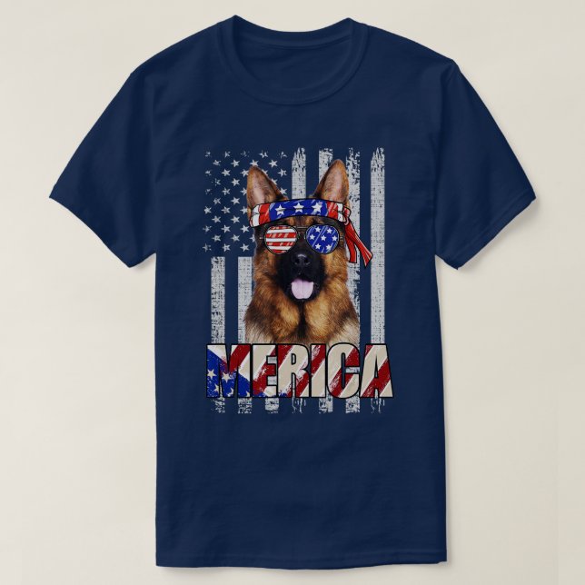 Camiseta German shepherd Patriótico dos Estados Unidos da A (Frente do Design)