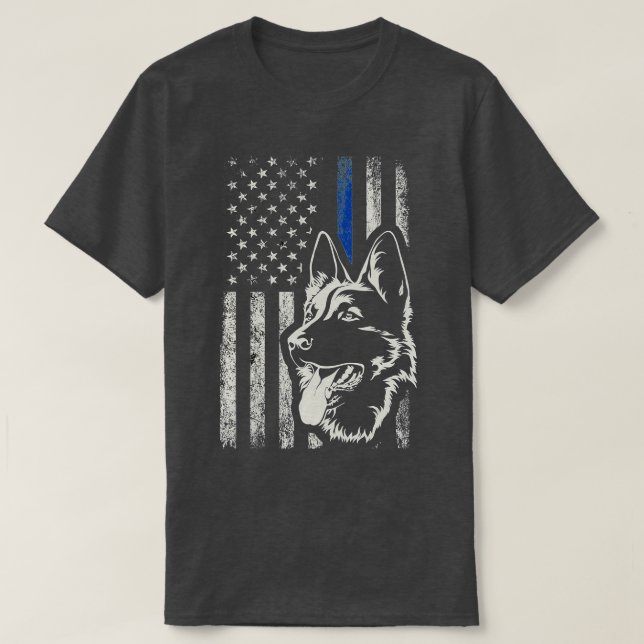 Camiseta German shepherd Patriótico K9 Unidade Azul Fino Li (Frente do Design)