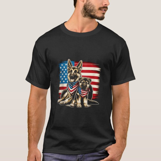 Camiseta German shepherd Patriótico Puppy AMERICAN FLAG 4º (Frente)