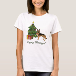 Camiseta German shepherd Preto E Tan E Árvore De Natal