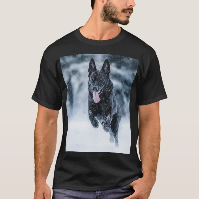 Camiseta German shepherd preto no Cobrir da escova de neve (Frente)