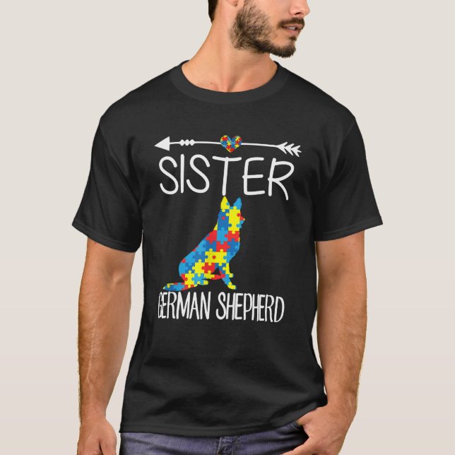 Camiseta German shepherd quebra-cabeça Autismo Irmã do Cora (Frente)