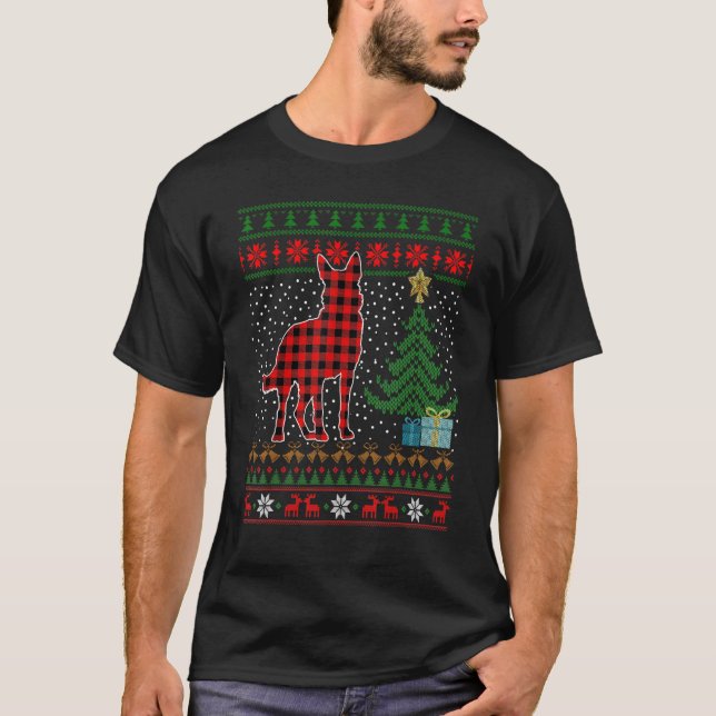 Camiseta German Shepherd Red Plaid Buffalo Ugly Christmas S (Frente)