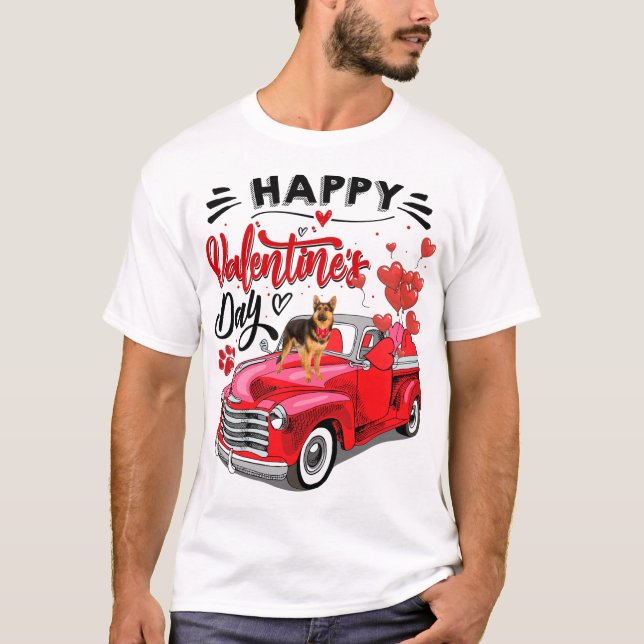 Camiseta German shepherd Red Truck Feliz dia de os namorado (Frente)