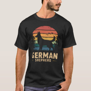 Camiseta German shepherd Retro Cão Silhueta Sunset Lover