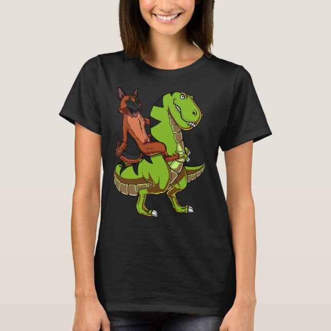 Camiseta German Shepherd Riding T Rex Dinosaur (Frente)