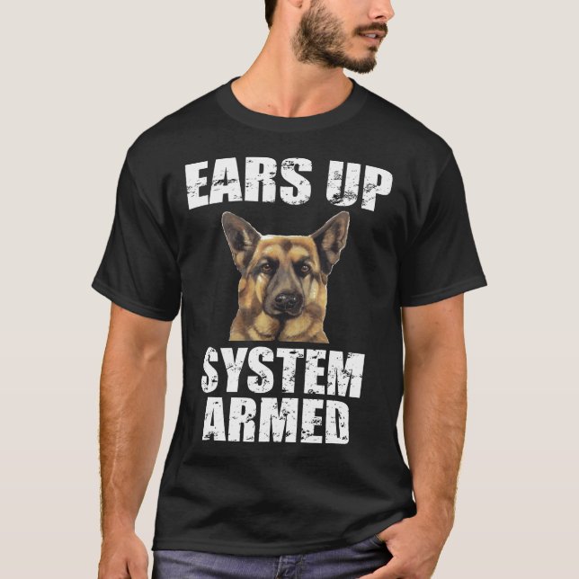 Camiseta German shepherd sobe o sistema armado (Frente)