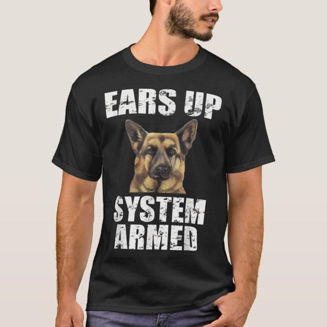 Camiseta German shepherd sobe o sistema armadoEngraçado (Frente)
