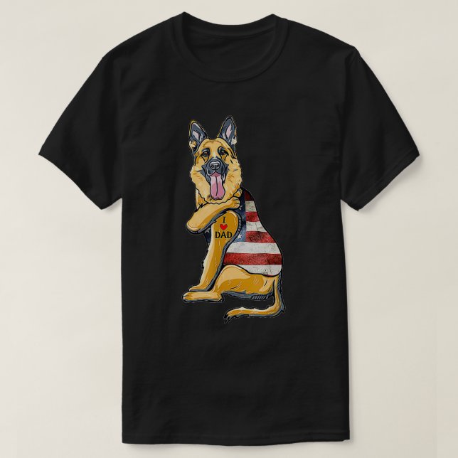 Camiseta German Shepherd Tattoo Dog I Love Dad Fathers Day  (Frente do Design)